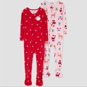 CARTERS 2PC SANTA STARS FOOTED PJ’S - RED/PINK MULTI SIZES (NEW WITH TAGS) A12